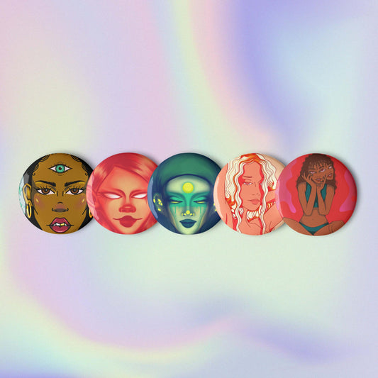 Vibrant Faces Set of pin buttons